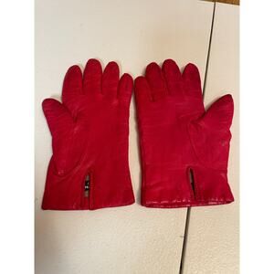 Grandoe‎ red leather gloves size 7 100% cashmere inside 8”